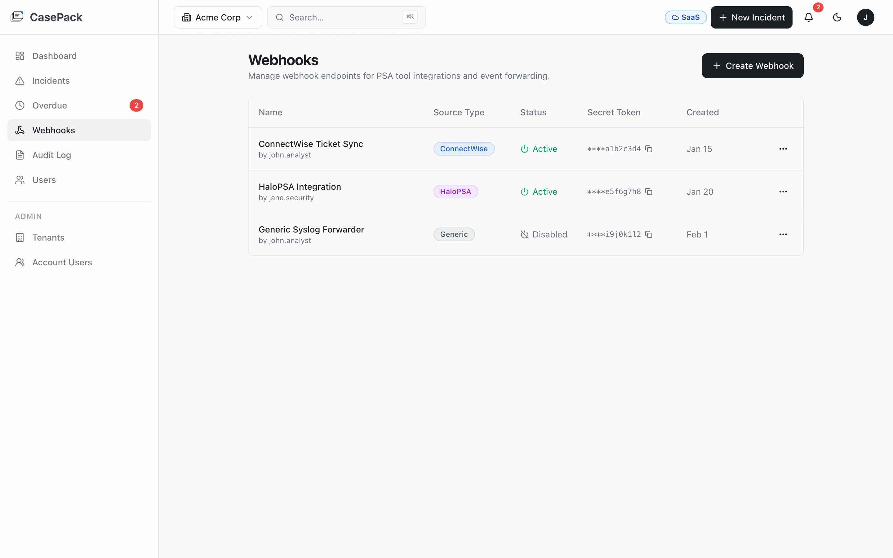CasePack webhook setup